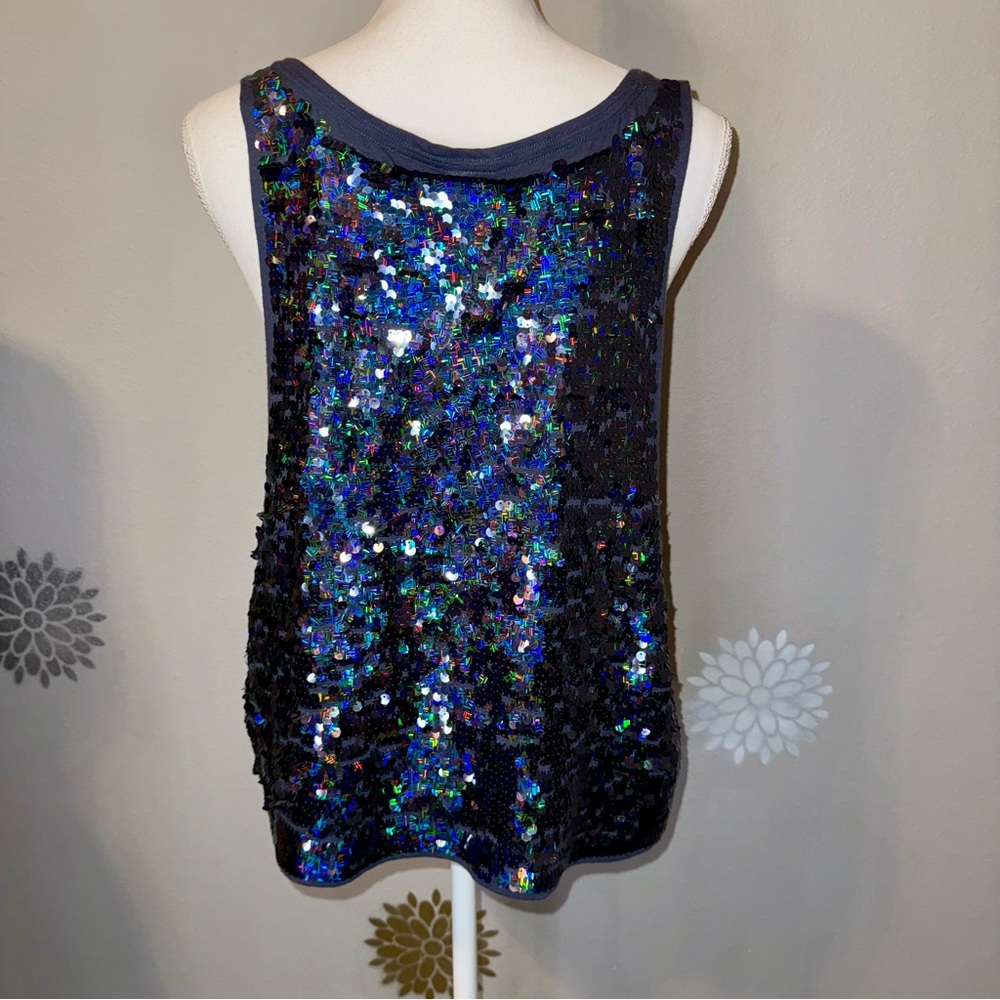 PINK Victoria’s‎ Secret Dark Gray Tank Crop Top Sequined Bling Backside Ladies L